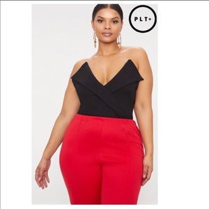 PrettyLittleThing Plus Black Tux Detail Bodysuit